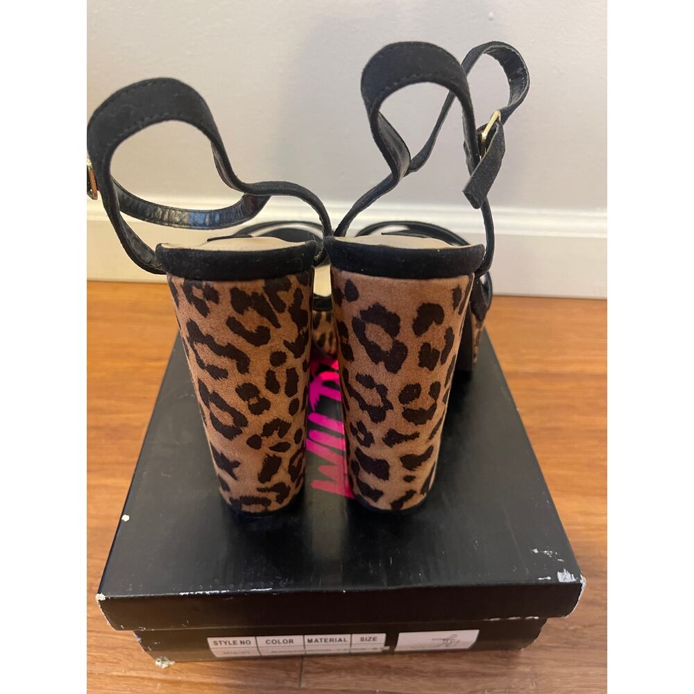 Sexy Leopard and Black Suede Platform Chunky Strappy Heels Pumps - Picture 5 of 6